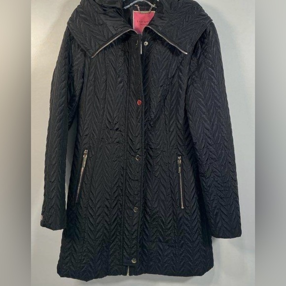 Kate Spade Black Quilted Herringbone Hooded Jacket - Picture 3 of 8